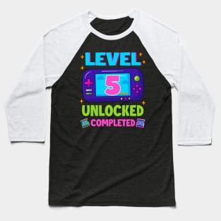 Level 5 Unlocked 5th Birthday Boys Video Game B-day Gift For BOys Kids Baseball T-Shirt